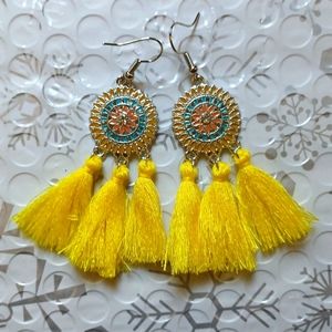 Yellow tassel earrings